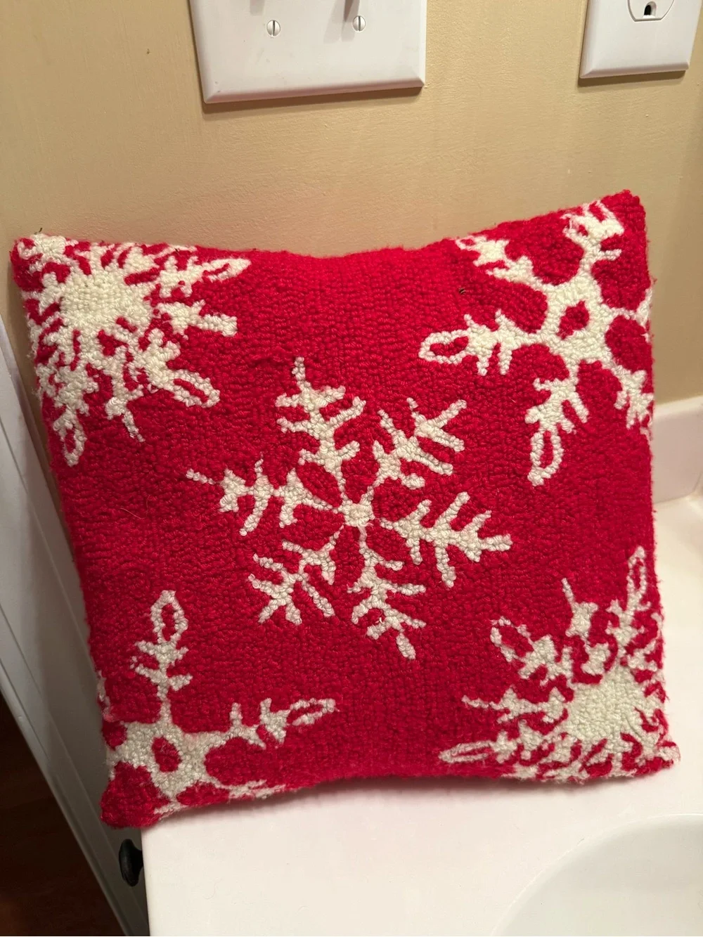 Source Unknown Red Holiday Snowflake Pillow